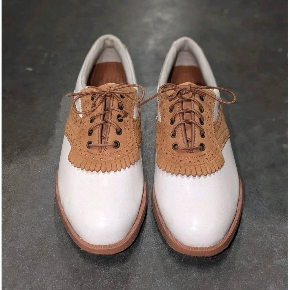 Vintage 90s Golf Shoes White Tan Leather Fringe Kiltie Etonic 7N 1997